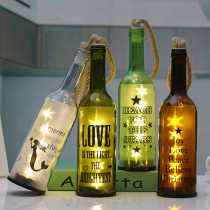 Craft Cutting Glass Bottle Creative Luminous Red Wine Bottle LED Light String Hanging Rope Lucky Star Bottle Wishing Bottle