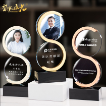 Creative metal crystal trophy Custom color printed photo 8 word S-type medal Gold and silver and copper anniversary souvenir trophy