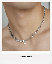 JAMY WEE original couple natural little pearl pendant pig nostril cross titanium stitch necklace