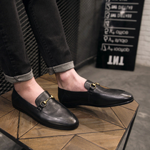 Soft Leather Bean shoe Mens genuine leather breathable Korean version Tide Shoes 2022 Spring Summer Inn Liddler Round Head Low Gang Lefu Shoes