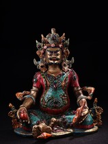 Old Tibetan Tibet collection of pure copper inlaid jewel painted gem of Tibetan Buddhism Yellow finance god Tibetan god Buddha statue