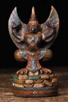 Ancient Playing Collection Bronze Tire Pure Hand Knocks and Carving a Ribbon Inlaid Jewel Inlaid Jewel Large Peng Golden Winged Bird of the Golden Wings