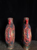 Folk Collection Old Beijing Handmade lacquerware vase flower inserted bottle painted lacquerware vase pair