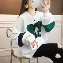 2022 Spring new gestational woman in Korean version splicing cartoon long sleeve sweatshirt with long-style blouses T-shirt female boomer