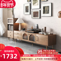 Modern minimalist TV cabinet tea table combination Nordic light luxury small apartment living room floor cabinet with side cabinet High sense furniture