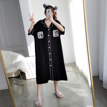 Modal extended cardigan nightgown summer short sleeve plus size pajamas women loose pregnant women fat MM cartoon home clothes