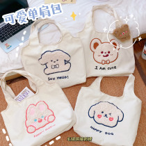 Canvas bag carrying large capacity shopping shopping bag plush embroidery casual cute student ins carrying book tote bag