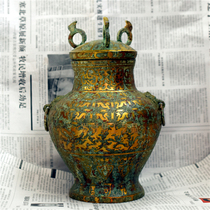 Tianjin antique bronze wrong gold double ring three phoenix bottle retro restaurant decoration art purchase copper ornaments