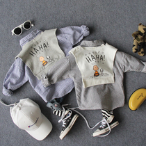 Spring and autumn new children shawl striped shirt boy girl girl baby girl long sleeve cartoon printed shirt jacket Korean version