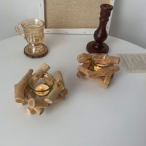 ins retro log driftwood Candlestick desktop ornaments European-style Medieval home homestay cafe soft photo
