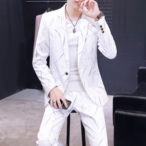  Korean version of white embroidered mens casual small suit host performance dress free ironing slim-fit banquet suit suit