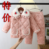 Winter girls plus cotton pajamas children flannel padded set baby coral velvet princess warm home clothing