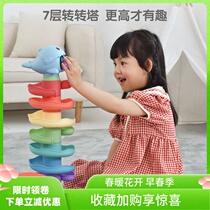 Stack Leash Rainbow Tower Rolling Balls Early Education Puzzle 0-3 Throw Basket Orbital Transfer Leash Laminated Cup Baby Toy