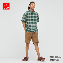 Uniqlo mens quality long-staple cotton pullover shirt (plaid short-sleeved summer) 438132