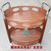 Stainless steel solid wood wooden wooden wine truck Double Oval dim sum service car trolley delivery car