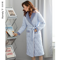 Jacket Cotton Sleeping Robe Lady Autumn Winter Pure Cotton Triple Layer Thickened Warm Full Cotton Medium Long bathrobe pyjamas womens home clothes
