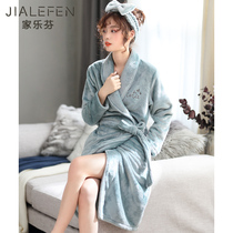 Sleeping Robes Lady Autumn winter long Coral Fleece Thickened plus suede Warm Sweet Beauty Cute Bathrobe Morning Robe Korean version Big code