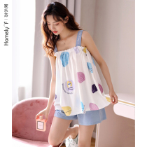 Pajamas Womens summer cotton camisole home wear sleeveless summer thin cotton cute two-piece suit