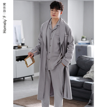 Sleepwear Men Sleeping Burqa Spring Autumn Pure Cotton Long Sleeve Home Conserved Full Cotton Bathrobe Thin and Long Three-Three suits