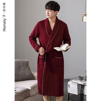 Nightgown mens pajamas spring and autumn thick cotton long sleeve bathrobe autumn winter thin cotton cotton Big Red year