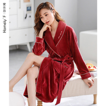 Nightgown Womens autumn and winter winter long coral velvet thickened velvet warm island velvet spring and autumn bathrobe morning robe