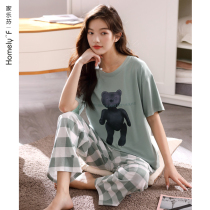 2021 new pajamas womens summer pure cotton short-sleeved trousers home clothes summer thin cotton leisure suit