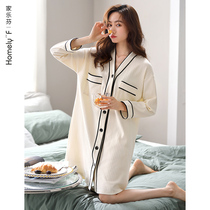 Home Leveen Sleeping Dress Lady Sleepwear Spring Autumn Long Sleeve Pure Cotton Full Cotton Slim Fit for a long shirt with large size