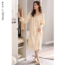 Sleeping skirt ladies pajamas spring and autumn cotton long sleeve cotton thin spring and summer temperament long white princess
