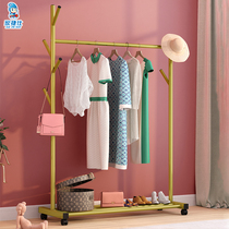 Light luxury hanger floor bedroom Net red drying rack single pole mobile indoor storage small clothes coat rack