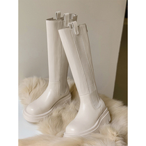  Mr Jimmy]White long boots womens summer thin breathable thick-soled cigarette tube boots leather high boots knight boots