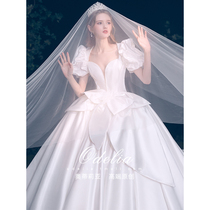 odelia court style 2021 new wedding dress main yarn big tail bride satin temperament princess style
