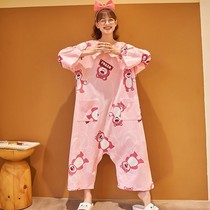 Cotton nightgown female pregnant woman loose version of spring and autumn long sleeves can be worn outside long anti-light conjoined pajamas (September 5