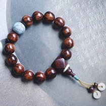 Floating Hainan yellow pear hand string original single circle sea yellow purple pear for men and women mahogany bracelet sandalwood Buddha beads 0485