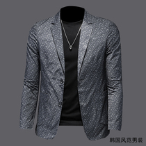  New European station flower suit mens casual suit business casual single western jacket fashion printed small suit spring and autumn