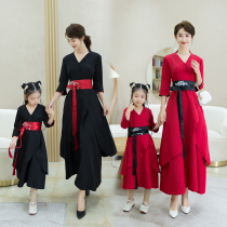2021 spring and summer new improved national style embroidered tea men high-end dress parent-child dress girl Hanfu dress