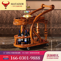 Matador Wujin wooden dining car European Villa living room carving dining car solid wood wine rack wheel