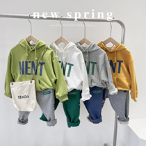 Green childrens products 2022 new spring and autumn new Lianhood children 100 hitch-style jacket headshirt baby letter printed