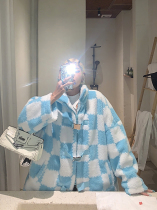 Uncmhisex checkerboard metal buckle plush Stand Collar Cotton Jacket Women autumn winter 2021 lamb coat