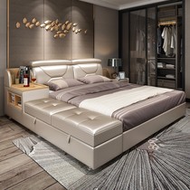 Modern bed tatami zhen leather bed 1 8 meters double simple soft master storage nuptial bed multifunctional nursing bed