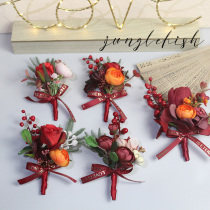 Red rose camellia corsage wrist flower parents corsage bridesmaid sisters best man hand flower wedding photography commercial exhibition