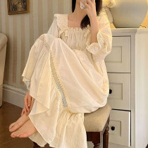 pinkgoddess * Korea Sweet Princess Sleeping Dress Retro Cotton Pajamas Spring and Autumn Women's Palace Style Home Clothes Spring