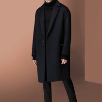 Tide brand black woolen coat mens autumn and winter 2021 long loose trend wool Neiko trench coat England
