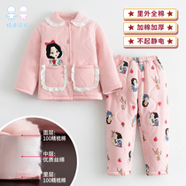 Children's pajamas winter thickened three-layer cotton padded little girl baby girl home clothing set Snow White autumn and winter