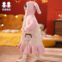Girl autumn and winter coral velvet pajamas thickened baby baby girl childrens home clothes plus velvet plus Cotton