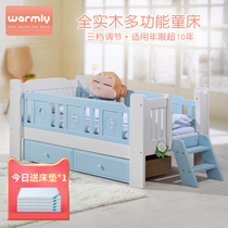 WML Coris solid wood childrens bed with guardrail stairs boys and girls three-speed adjustable crib splicing large