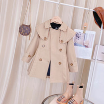 Little girl windbreaker girl coat spring and autumn 2021 new children Foreign style Korean double-breasted lapel baby fashion