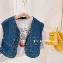 South Korean childrens clothing children cowboy waistcoat outside wearing 22 spring-style Korean version of ocean gas boy vest baby single row of buttonhole shoulder