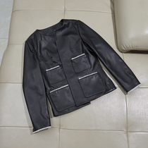 Socialite temperament small fragrance beaded sheepskin leather suit short jacket leather jacket womens autumn new