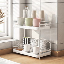 Makino Cup Shelf shelf double tray household hanging tea cup coffee cup glass storage drain rack