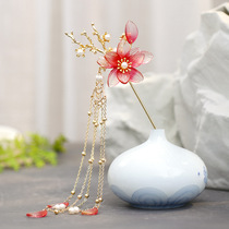 Retro Pearl Hairpin Red Pearl Flower Bride Headdress New Chinese Hanfu Hairpin Wo Clothing Accessories Wedding Fashion